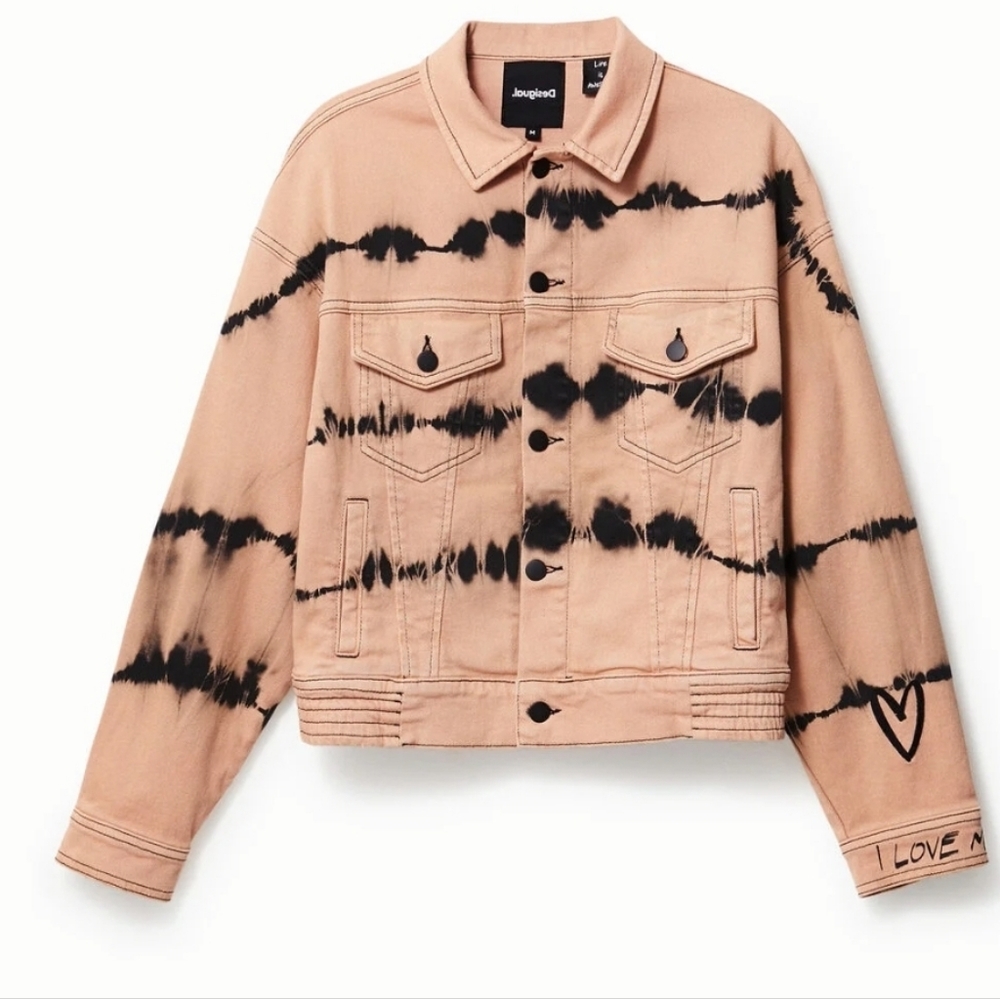 Desigual Tie-dye denim jacket Black/ Tan Sz Small - Picture 3 of 16